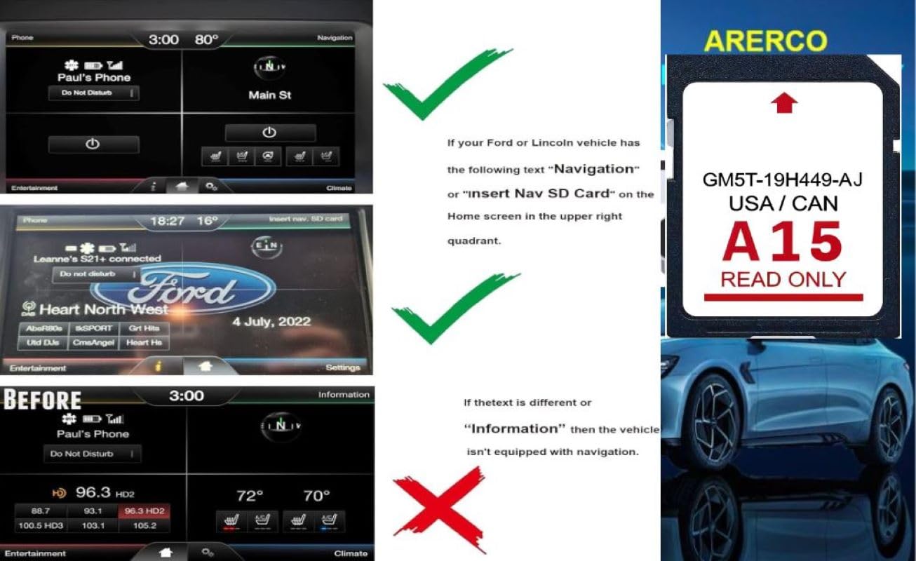 2024 Latest Version A15 Navigation Updated Sd Card Gm5T 19H449 Aj Compatible With Ford/Lincoln, Sync Usa/Canada